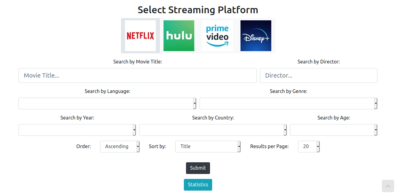 Building a full stack application for finding Movies on Streaming Platforms with the SERN stack (SQL, Express, React, Node)