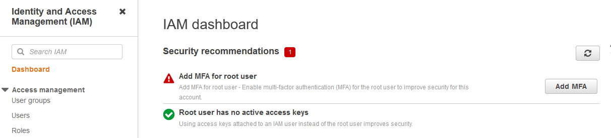 aws iam dashboard